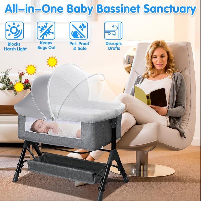 WANRU Bassinet Cover for Cats - Half-Blackout Mosquito Net for Baby Crib & Bedside Sleeper, Breathable Crib net with 2-Way Zipper, Sun-Blocking Baby Mosquito Net Cover (Gray-Small) - Image 4